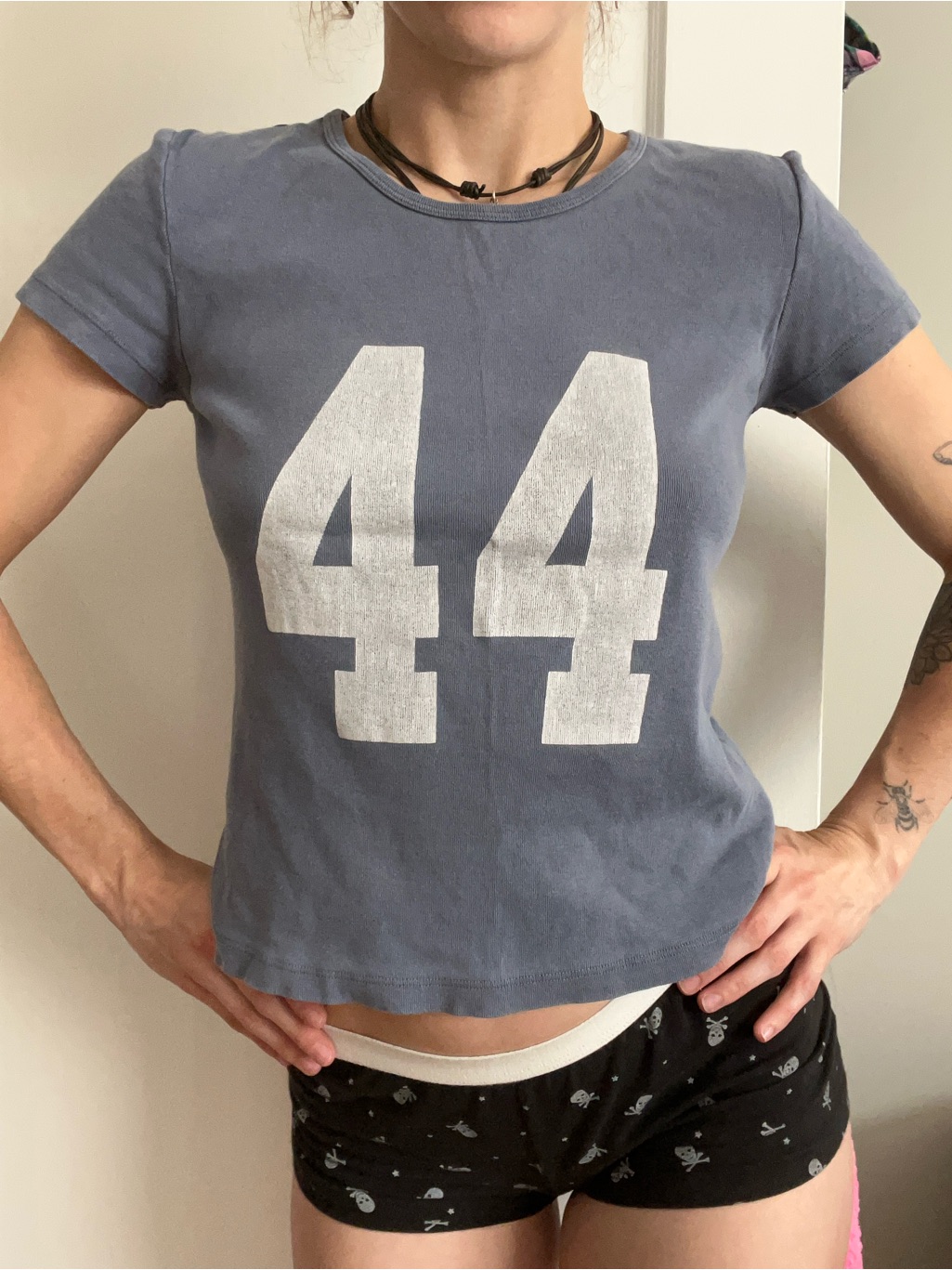 Brandy Melville Washed Blue '44' Graphic Tee